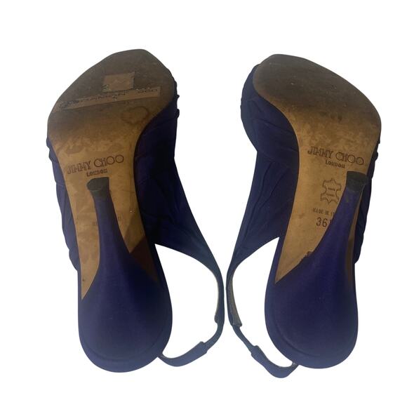 Jimmy Choo Blue Silk Crystals Peep Toe Slingbacks Evening Pumps Sandals 36.5 - Picture 8 of 10